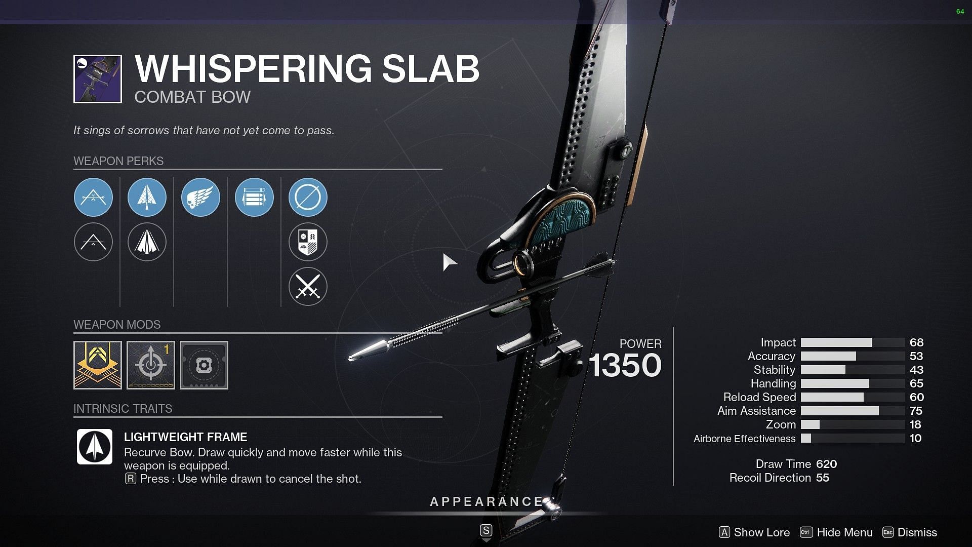Whispering Slab Bow this week at Xur (Image via Destiny 2)